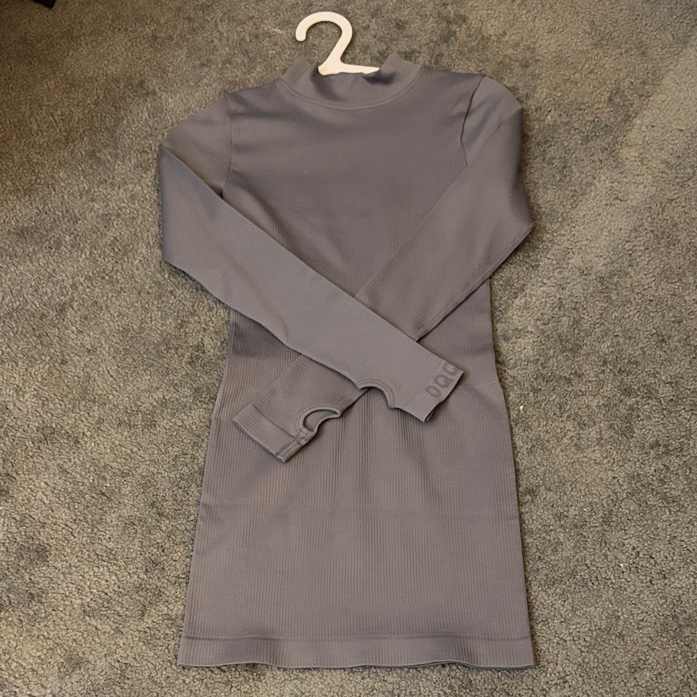 OQQ Chic Long Sleeve Gray Dress